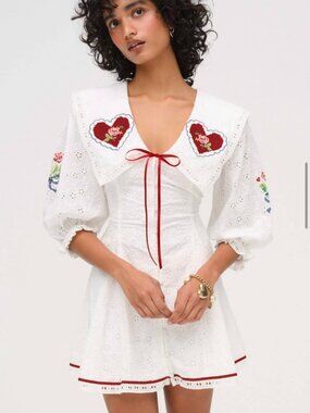For Love & Lemons Mi Amore Embroidered Eyelet Mini Dress M